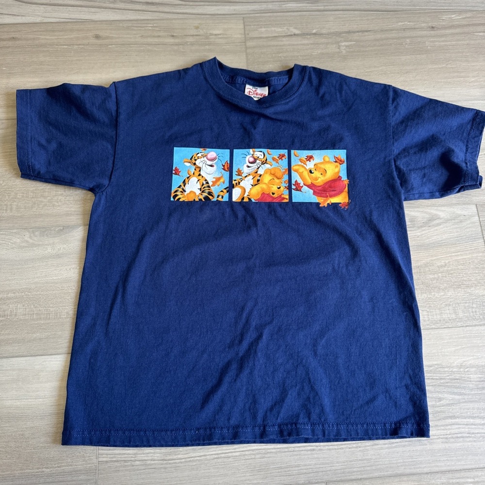Vintage Tigger Pooh Fall Leaves Disney Store Blue Shirt Kids‎ L Womens S 90s Y2K